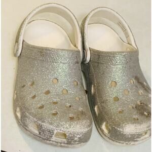 Crocs Classic White/Silver Glitter Clogs Girls Size C13 - Normal Wear
